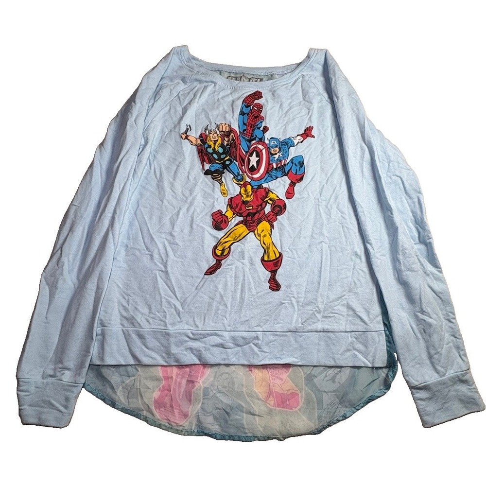 Marvel Women's Blue Avengers Graphic Print Crew Neck Raglan T-Shirt Size XL